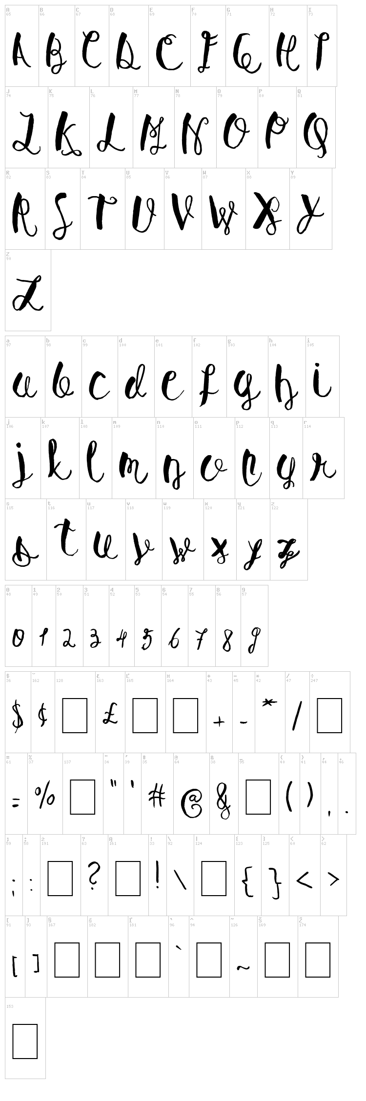 Baley Sun font map